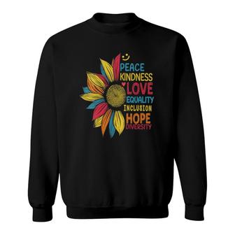 Womens Colorful Sunflower Peace Kindness Love Equality Hope V-Neck Sweatshirt | Mazezy
