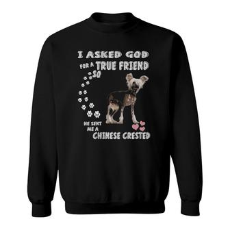 Womens Cute Puff Dog Gift Crestie Mom Dad Hairless Chinese Crested V-Neck Sweatshirt | Mazezy
