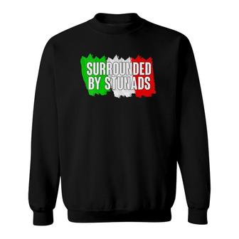 Womens Funny Italian Gifts Surrounded By Stunads Italy Flag Sayings V Neck Sweatshirt - Seseable