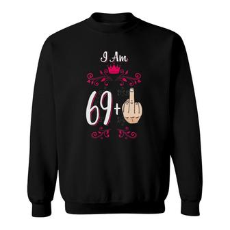 Womens I Am 69 Plus Middle Finger 70Th Birthday 70 Years Old Queen V-Neck Sweatshirt - Seseable