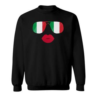 Womens Italy Flag Sunglasses Lips Italia Flags Italian Women Girl Sweatshirt - Seseable