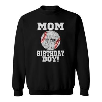 Womens Mom Of The Birthday Boy Baseball Lover Vintage Retro V-Neck Sweatshirt | Mazezy