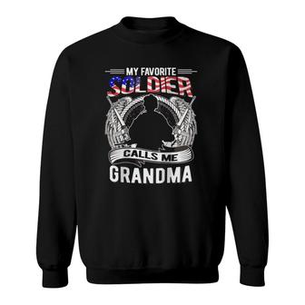 Womens My Favorite Soldier Calls Me Grandma Proud Army Grandmother Raglan Baseball Tee Sweatshirt - Seseable