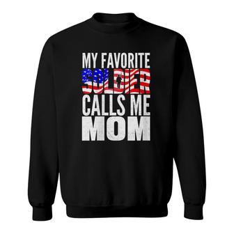 Womens My Favorite Soldier Calls Me Mom Proud Army Mom Mother Gifts V-Neck Sweatshirt - Seseable
