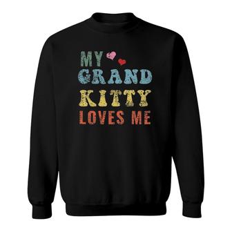 Womens My Grandkitty Loves Me Cat Grandma Gifts Kitty Distressed Sweatshirt | Mazezy