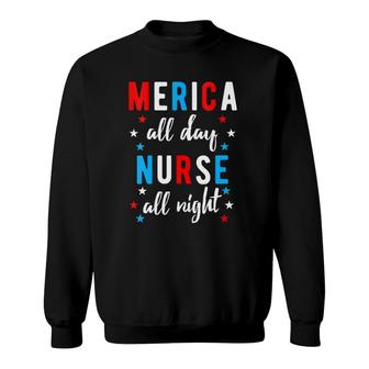 Womens Nurses 4Th Of July Design Gift Independence Day Night Shift V-Neck Sweatshirt - Seseable