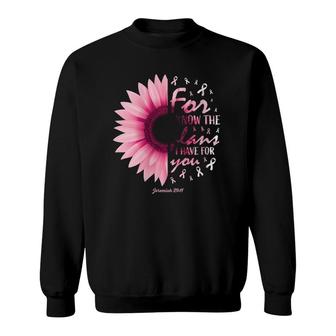 Womens Pink Christian Bible Verse Breast Cancer Awareness Flower V-Neck Sweatshirt - Seseable