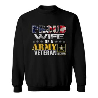 Womens Proud Wife Of A Army Veteran American Flag Military Gift Sweatshirt - Seseable