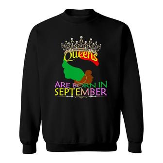 Womens Queens Are Born In September - Black Afro Women Birthday Sweatshirt - Seseable