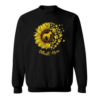 Womens Sunflower Pitbull Mom Dog Lover V-Neck Sweatshirt | Mazezy