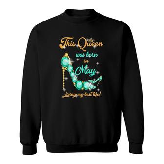 Womens This Queen Was Born In May V-Neck Sweatshirt - Seseable
