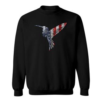 Womens Usa American Flag Dot Art Cute Bird Hummingbird 4Th Of July V Neck Sweatshirt - Seseable