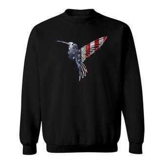 Womens Usa American Flag Dot Art Cute Bird Hummingbird 4Th Of July V Neck Sweatshirt | Seseable UK