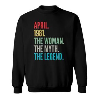 Womens Vintage Retro April 1981 41St Birthday 41 Years Old Gag Gift V-Neck Sweatshirt | Mazezy
