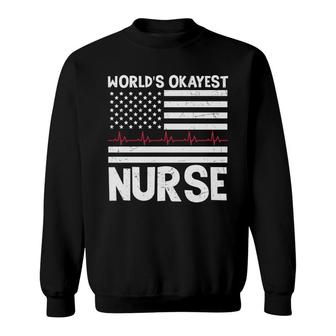 Worlds Okayest Nurse Heartbeat White Graphic New 2022 Sweatshirt - Seseable