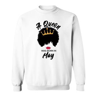 A Queen Was Born In May Curly Hair Cute Girl Sweatshirt - Seseable
