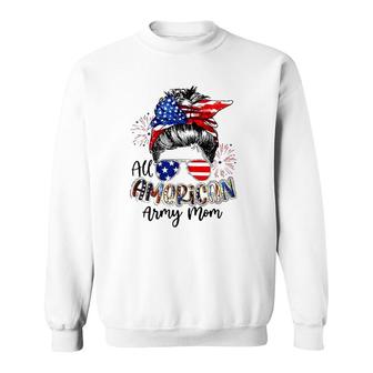 All American Army Mom 4Th Of July American Flag Bandana Sunglasses Fireworks Messy Bun Sweatshirt - Seseable