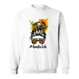 Auntie Life Messy Hair Bun Sunflower Women Mothers Day Sweatshirt | Mazezy