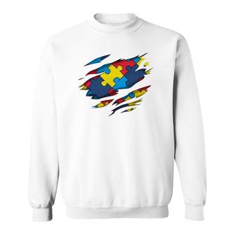 Autism Awareness Power Superhero Puzzle Piece Gift Sweatshirt | Mazezy DE