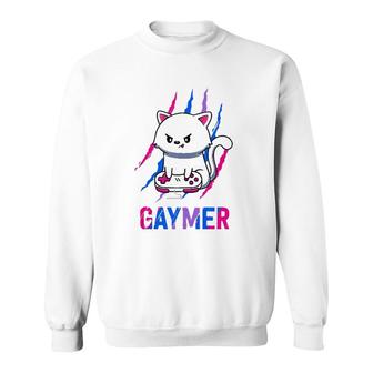 Bisexual Gaymer Geek Pride Lgbt Video Game Lovers Gift Cat Sweatshirt - Seseable