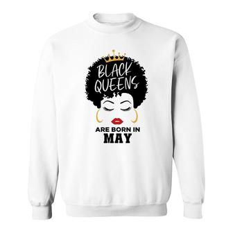 Black Queens Are Born In May Birthday Curly Hair Girl Sweatshirt - Seseable