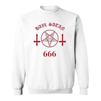 Blood Red Satanic Pentagram Hail Satan 666 Upside Down Cross Sweatshirt | Mazezy