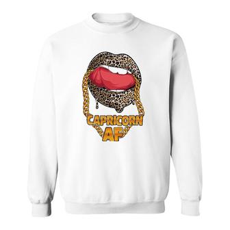 Capricorn Af Girl Juicy Lips Leopard Astrology Zodiac Sign Sweatshirt - Seseable