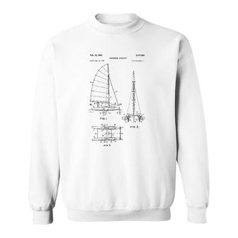 Catamaran Sailboat Blueprint - Old Sailing Boat Ocean Sweatshirt | Mazezy