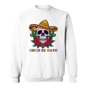 Cinco De Mayo Mexican Cross Sunglasses Skull Mustache Sweatshirt - Seseable