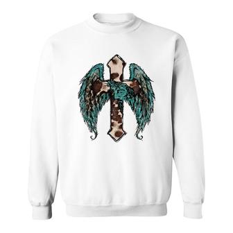 Cross Angel Wings Western Sweatshirt - Seseable