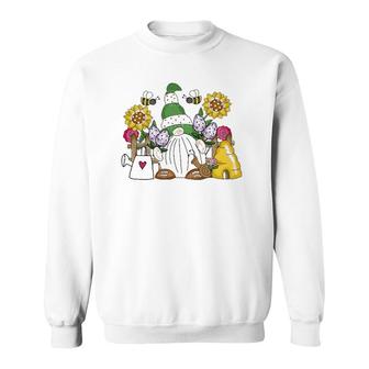 Cute Flower Garden Gnome With Bees And Flowers Gift Gardener Sweatshirt | Mazezy