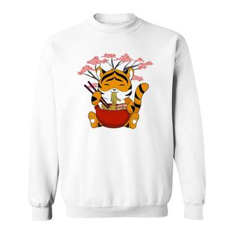 Cute Tiger Ramen Noodles Sakura Flowers Chinese Character Sweatshirt - Thegiftio