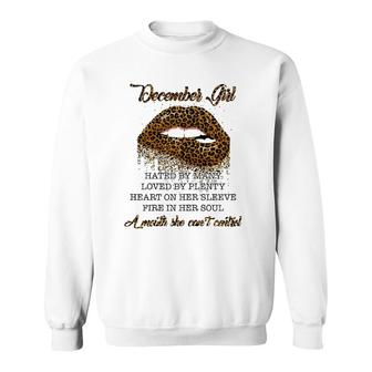 December Girl Hated By Many Loved By Plenty Heart On Her Sleeve Leopard Lips Version Sweatshirt - Seseable