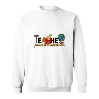 Earth Teacher Peacee Love Teach Great Apple Sweatshirt - Seseable