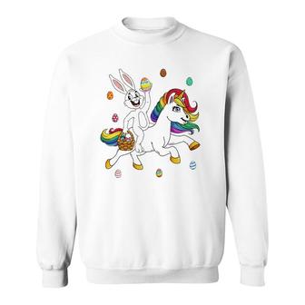 Easter Bunny Riding A Unicorn Cute Magical Girls Kids Teens Sweatshirt - Thegiftio UK