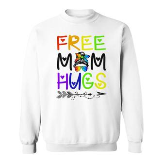 Free Mom Hugs Messy Bun Rainbow Lgbt Pride Sweatshirt - Seseable