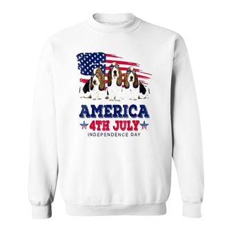 Funny Basset Hound With Us American Flag 4Th Of July Sweatshirt - Seseable