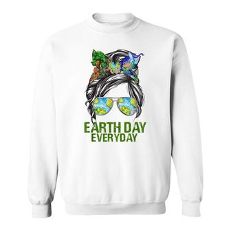 Funny Earth Day Everyday Messy Bun Earth Animal Lovers Sweatshirt - Seseable