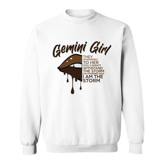 Gemini Girl Brown I Am The Storm Birthday Sweatshirt - Seseable