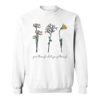 Grow Through What You Go Through Vintage Wildflower Poppy Sweatshirt - Seseable