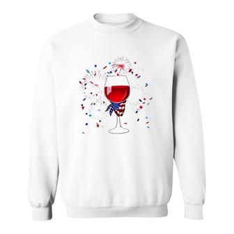 Happy 4Th Of July Us Flag Wine Glass And Fireworks Celebration Sweatshirt - Seseable