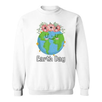 Happy Earth Day Cute Earth Smiles With Floral Earth Day 2022 Sweatshirt - Seseable