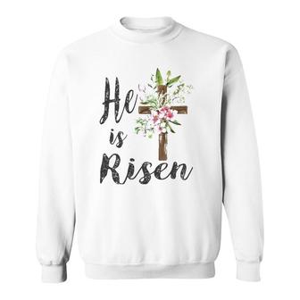 He Is Risen Floral Cross Vintage Happy Easter 2022 Gift Sweatshirt | Mazezy