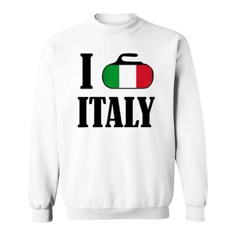 I Love Italy Italian Flag Winter Sports Curling Sweatshirt - Seseable