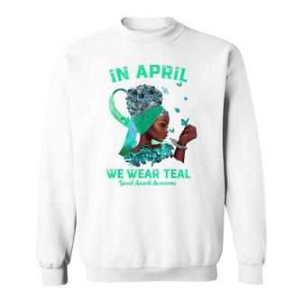 In April We Wear Teal Sexual Assault Awareness Black Women Sweatshirt - Seseable