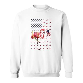 Independence Day 4Th Of July American Flag Pink Flamingo Patriotic Sweatshirt - Seseable
