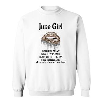 June Birthday Girl Leopard Dripping Lips Sweatshirt - Seseable