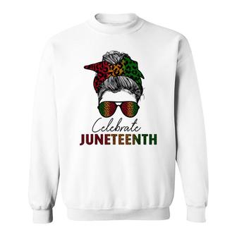 Juneteenth Messy Bun Celebrate Freedom Leopard Print Women Sweatshirt - Thegiftio UK