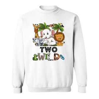 Kids Two Wild Zoo Theme Birthday Safari Jungle Matching Party Sweatshirt | Mazezy