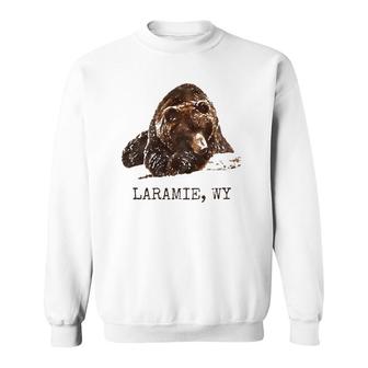 Laramie Wy Brown Grizzly Bear In Snow Wyoming Gift Sweatshirt - Thegiftio UK